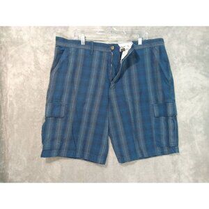 Eddie Bauer Shorts Mens 40 Blue Plaid Cargo Outdoor Cotton Casual